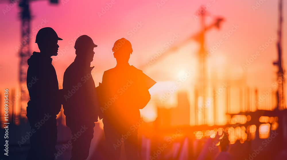 Poster silhouette of a workers discussing on the stage generated ai