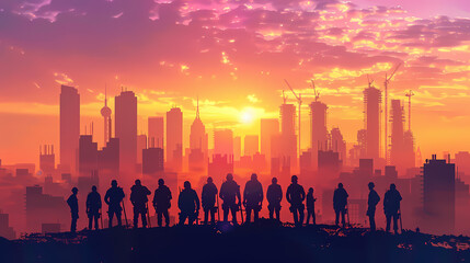 city skyline at sunset Generated AI 