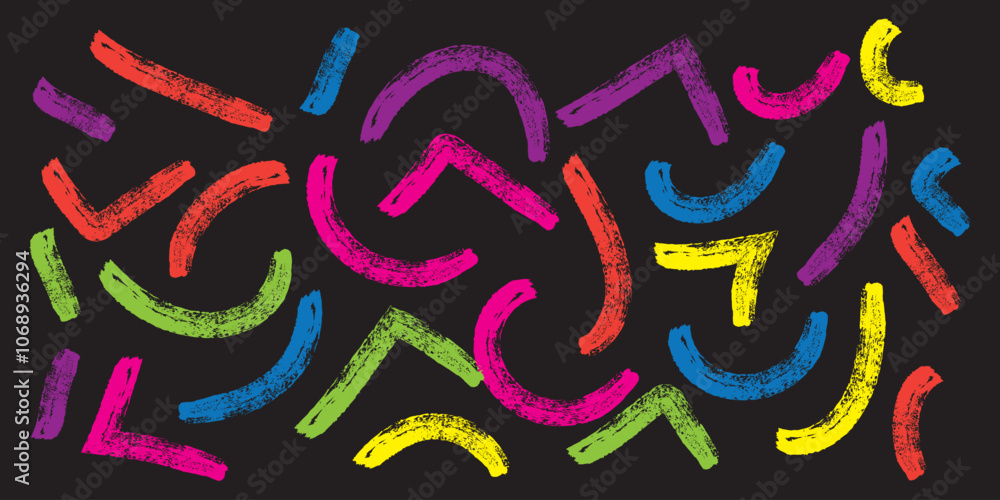 Aufkleber multi colored squiggles with circles seamless pattern. brush drawn bold curved lines, waves and swir