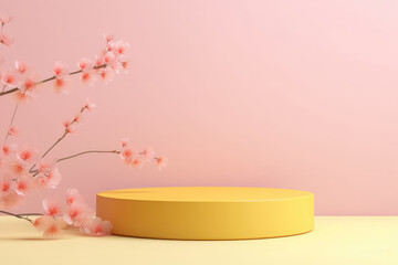 Spring Elegance: Pink Blossoms and Golden Display