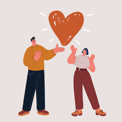 Cartoon vector illustration of a man handing a large heart to a woman, symbolizing love, gesture of affection, and emotional connectiondeveloping124 [Converted]