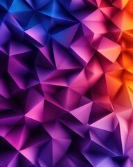 Fototapeta premium A captivating abstract design featuring a mesmerizing blend of vibrant blue, purple, and orange hues, creating a three-dimensional effect with sharp, angular shapes that evoke energy and dynamism.