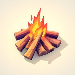 3D Cartoon Campfire with Wooden Logs

