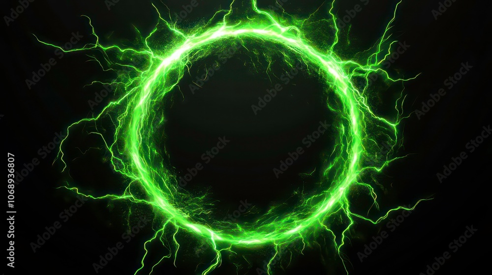 Poster a glowing green circular energy pattern on a dark background.
