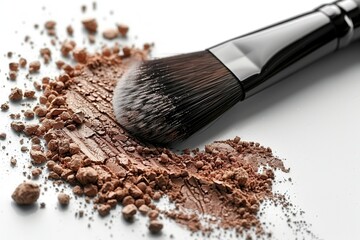 Makeup Brush With Powder on a Light Background