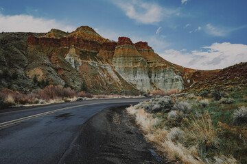 Winding Road through Painted Hills in Central Oregon