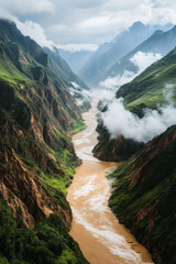 The Yellow River in the misty valley
