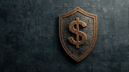 Intricate shield adorned with a carved dollar sign symbolizing wealth and protection