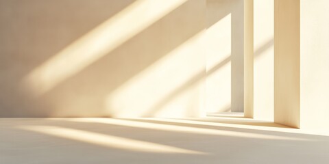 Obraz premium Soft shadows and linear patterns on a beige minimalist wall, creating a warm and peaceful abstract composition
