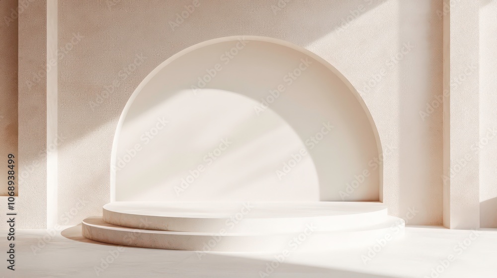 Poster An empty stage with a white and cream background rendered in 3D