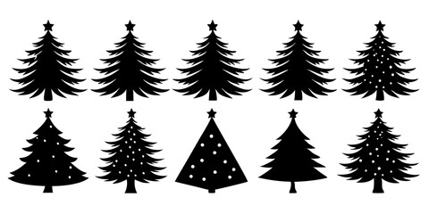 Obraz premium 10 Silhouette Christmas Tree Vector, Silhouette Christmas Tree Vector, Christmas Tree Silhouette Vector