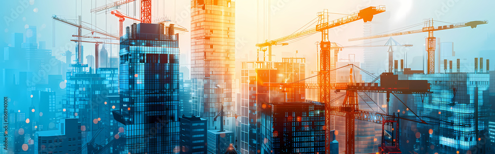 Poster abstract background with building at night generated ai