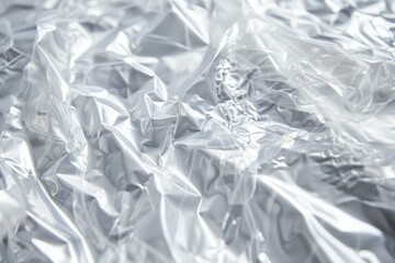  Crumpled sheet of polythene plastic wrap. Detailed photo textured background