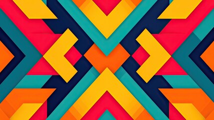 A vibrant geometric pattern featuring bold colors like pink, yellow, and teal, creating an eye-catching visual effect.