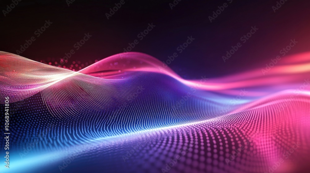 Poster 3d rendering of an abstract cosmic technology scene, highlighting glowing neon geometric lines in a 