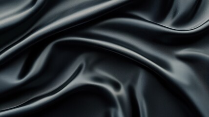 Fototapeta premium A close-up view of dark, smooth fabric with rich textures and elegant folds, the interplay of light and shadow.