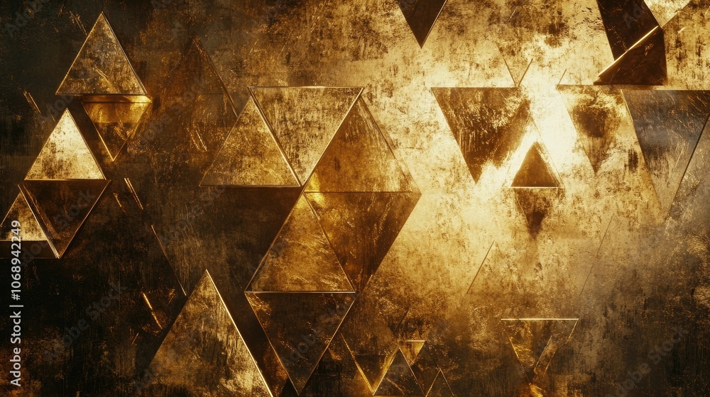 Leinwandbilder abstract geometric background composed of golden triangles, creating a dynamic visual effect. the go
