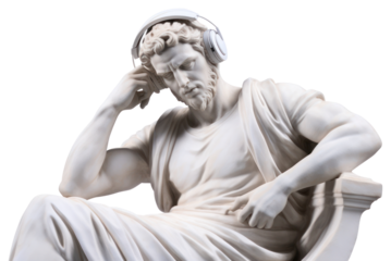 PNG Greek sculpture person listening to music electronics headphones.