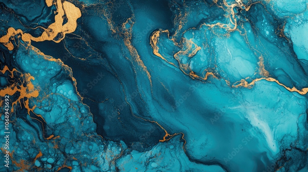Poster abstract fluid ink background with an alcohol ink effect creates a vibrant turquoise marble texture.