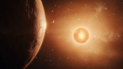 Naklejka premium A planet with a sun in the background