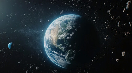 Obraz premium A planet with a lot of debris in the sky