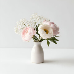 Naklejka premium A Small Vase with Soft Pastel-Colored Flowers for a Gentle, Elegant Touch