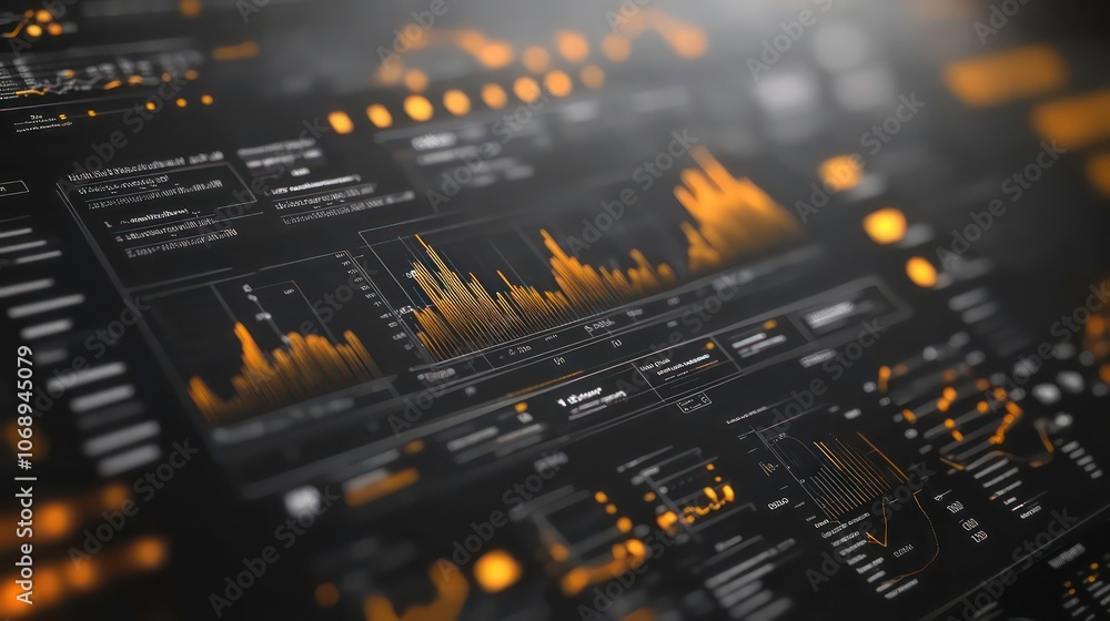 Poster A sleek data visualization interface showcasing graphs and analytics in a dark theme.
