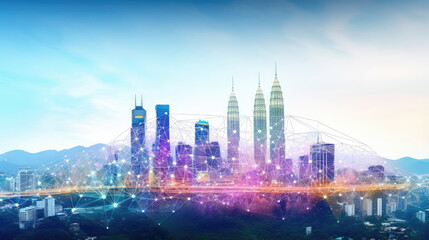 Fototapeta premium Digital Synergy: Future City Network Connections