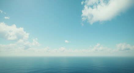 Obraz premium A distant view of a calm ocean horizon under a clear sky with soft clouds