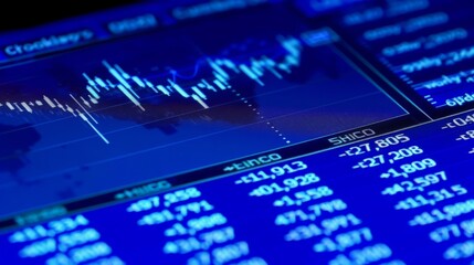 Fototapeta premium Close-up of digital stock market screen showing dividend stock graph with upward trend line,symbolizing financial growth and investment success
