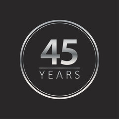 45 years for celebration events, anniversary, commemorative date. silver years logo badge