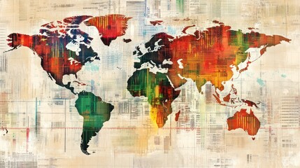 Conceptual world map with stock indices for major cities, digital finance concept