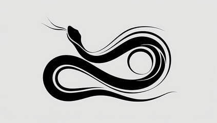Stylized black snake illustration with flowing curves on a light gray background