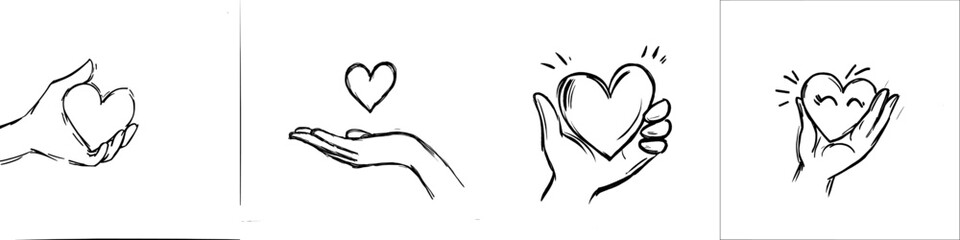 Concept art of a hand holding a heart. Share love, open heart, charity, brotherhood, humanitarian causes, and human solidarity.