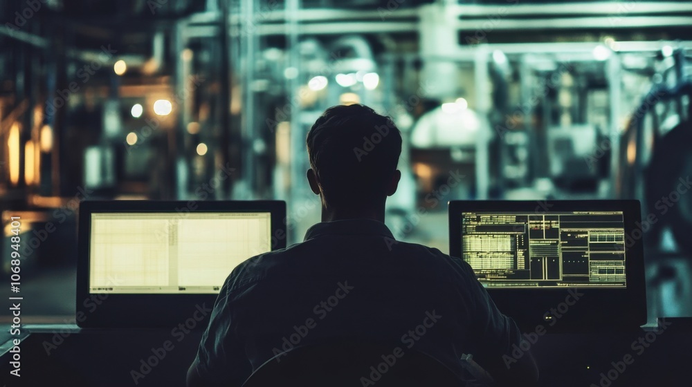 Aufkleber worker monitoring production using advanced industrial software