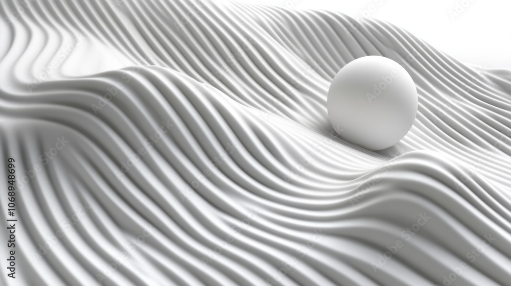 Poster white abstract background with floating spheres and soft shadows, creating a sense of space and dime