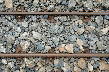 Photo of Railway steel rails mounted on old sleepers. Background texture for backdrops or mapping