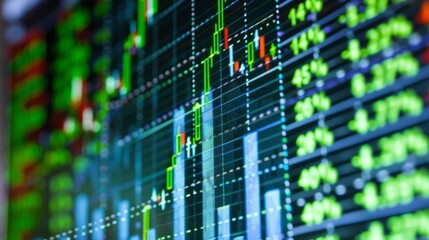 Obraz premium Close-up of digital stock market screen showing dividend stock graph with upward trend line,symbolizing financial growth and investment success