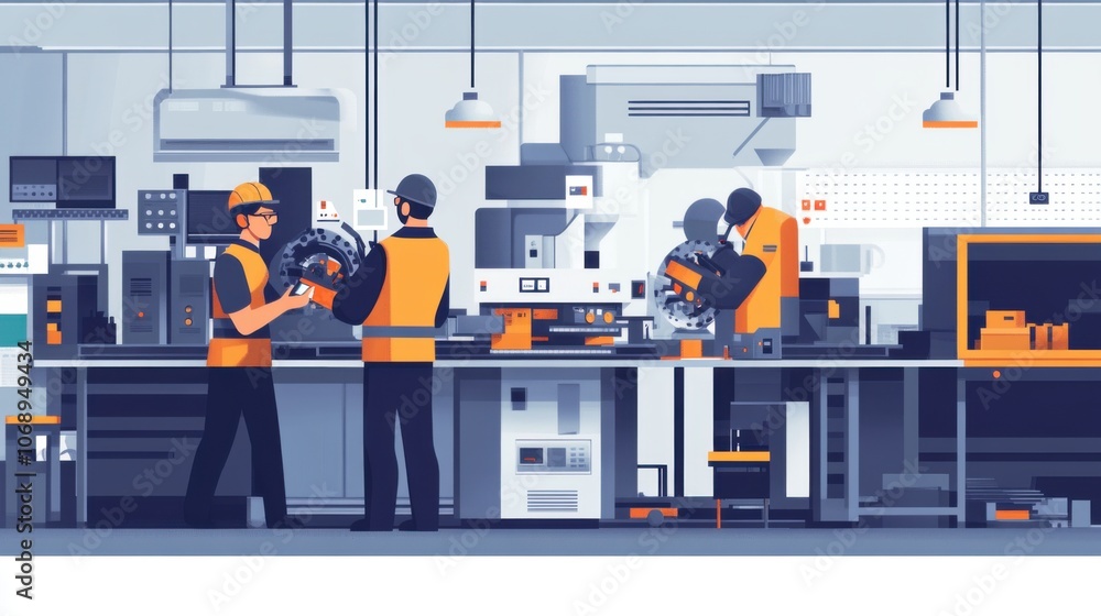 Aufkleber workers using advanced diagnostic tools to service machinery in a workshop