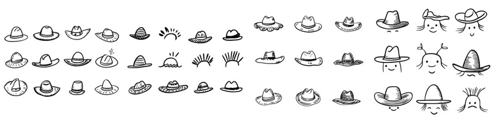 An isolated sombrero on a white background. Drawn in black and white. Simple outline style. You can change the colors as you wish.