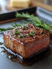Deliciously Grilled Steak with Fresh Herbs Garnish