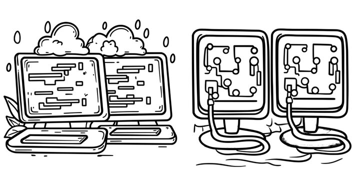 Object oriented, object-oriented programming, object-oriented code, object-oriented objects, computer science outline icon