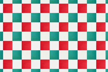 グラデーションがかった四角い赤と緑のタイルのモザイク柄