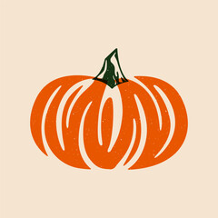 Abstract pumpkin. Cartoon traditional thanksgiving food fall holiday celebration, flat vegetable harvest festival decoration risograph linocut effect. Vector illustration