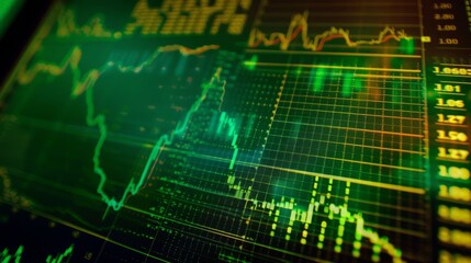 Fototapeta premium Close-up of digital stock market screen showing dividend stock graph with upward trend line,symbolizing financial growth and investment success