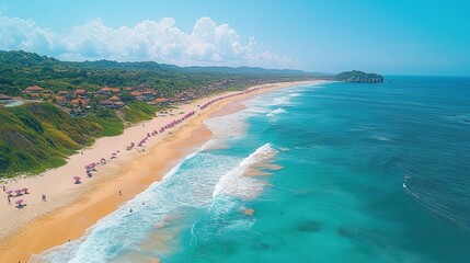 Vibrant Coastal Beach with Clear Blue Water