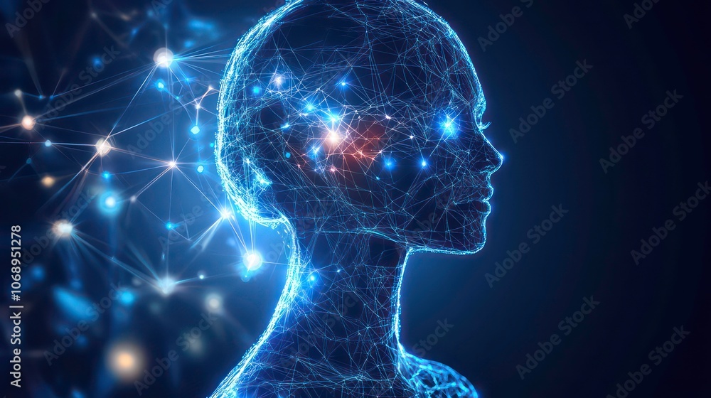 Leinwandbilder artificial intelligence on a futuristic humanoid with glowing network connections, ideas of digital 