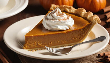 Slice of Pumpkin Pie with Whipped Cream