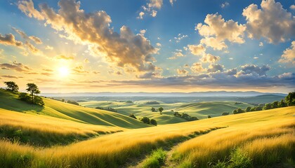 Obraz premium field of wheat and sunset