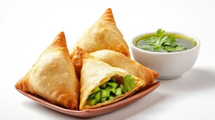 Set of Samosa, isolated on white background, realistic style, detailed texture, food shot
